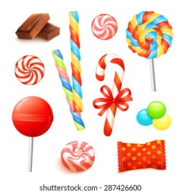 Candies and sweets set with realistic chocolate icons isolated vector illustration