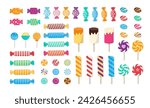 Candies and Sweets Vector Collection. Set of Colorful Candies, Lollipops, Sugar Caramel, and Twisted Marshmallows.