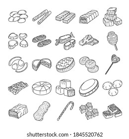 Candies Type Hand Drawn Icon Set Vector.