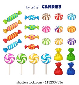 Candies. Vector set of colored cartoon candies