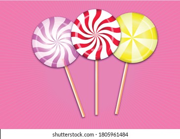 candies vector set on pink background,lollipops and sweets illustration