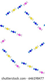 Candies  in wrappers chains chaotically located on white background. Contour vector