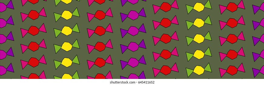 Candies in wrappers on khaki color background. Contour vector