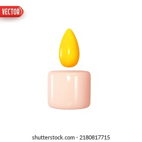 Candle abstract minimal decor. Realistic 3d design element In plastic cartoon style. Icon isolated on white background. Vector illustration