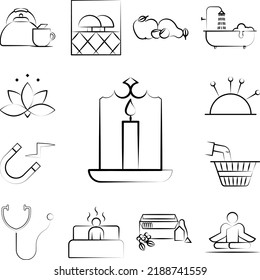Candle for alternative medicine icon in a collection with other items