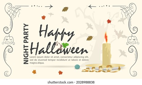 Candle among the leaves design, for the Halloween holiday, flat illustration