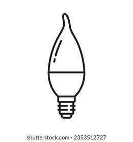 Candle angular light bulb and LED lamp line icon. Eco lightbulb, energy efficient illumination technology or modern candle LED lamp with E14 socket linear vector icon, outline pictogram