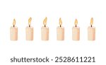 Candle animation. Steps of burning fire. Set of icons for video. Effect of moving flame. Christmas or holiday decoration. Vector illustration isolated on a white background in cartoon style.