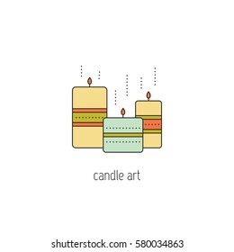 Candle art vector thin line icon. Handmade decorated candles. Isolated symbol. Logo template, element for business card or workshop announcement. Simple mono linear modern design.