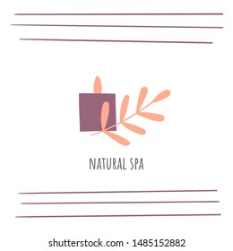 Candle and bamboo leaves spa icon for relaxation, bodycare, skincare. Illustration for spa salon for women