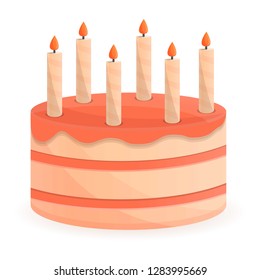 Candle birthday cake icon. Cartoon of candle birthday cake vector icon for web design isolated on white background