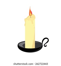 Candle with black holder, candlestick vector isolated, church, christmas