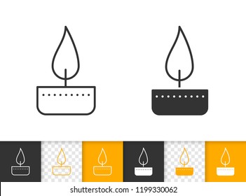 Candle black linear, silhouette icons. Thin line sign of church decoration. Memorial Fire outline pictogram isolated on white transparent backdrop. Light vector Icon shape. Flame simple symbol closeup