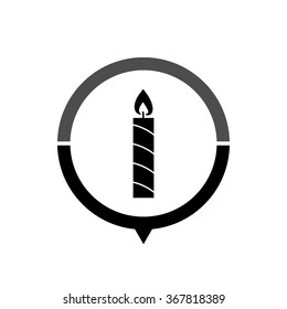 Candle - black vector icon; map pointer;  message bubble