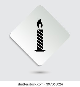 Candle - black vector icon  on a paper button