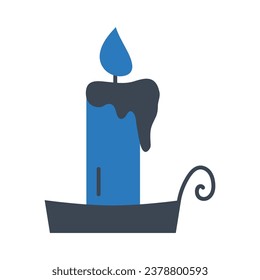 Candle Blue Icon Vector Illustration Isolated on White Background. Use for Xmas, Decoration, Greeting Card Etc.