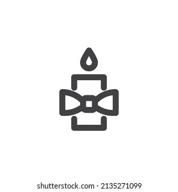Candle with bow ribbon line icon. linear style sign for mobile concept and web design. Birthday candle outline vector icon. Symbol, logo illustration. Vector graphics