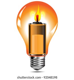 Candle in the bulb with an energy of batteries.Vector