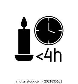 Candle burn time limit black glyph manual label icon. Preventing wax from overheating and melting. Silhouette symbol on white space. Vector isolated illustration for product use instructions