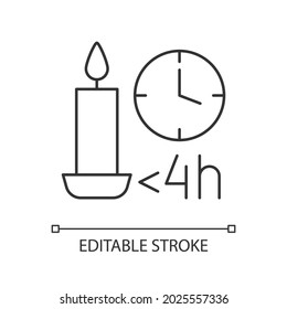 Candle Burn Time Limit Linear Manual Label Icon. Letting Candle Cool. Thin Line Customizable Illustration. Contour Symbol. Vector Isolated Outline Drawing For Product Use Instructions. Editable Stroke