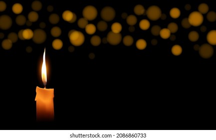 Candle burning brightly in the black background vector illustration.for poster, wallpaper