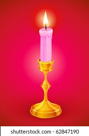 candle burning in candlestick color vector illustration