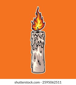 Candle burning cartoon style with detail and premium quality vector illustration