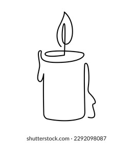 A candle is burning. Candle drawing by one continuous line. Logotype. One line art.
Minimalism. Isolated. Vector illustration