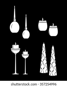 candle burning icon color set white  on black background vector illustration 