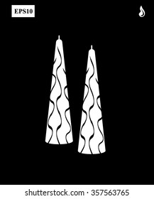 candle burning icon color white set  on black background vector illustration 