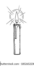 Candle burning. Ink sketch isolated on white background. Hand drawn vector illustration. Retro style.