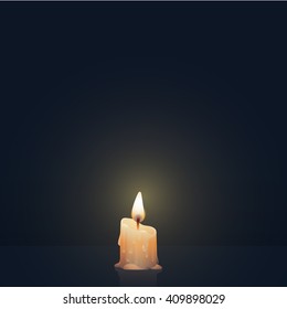 Candle burning, melting, orange colored. Vector Illustration on dark background. - Shutterstock ID 409898029