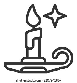 Candle burns on a candlestick - icon, illustration on white background, outline style