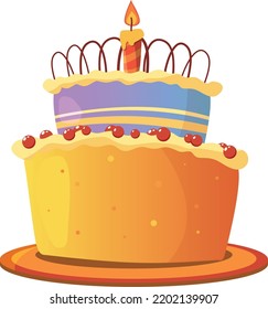 Candle cake. Cartoon birthday party invitation element