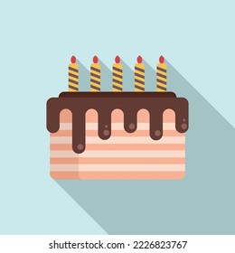 Candle cake icon flat vector. Chocolate party. Food pastry