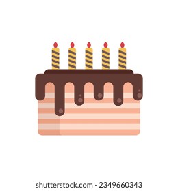 Candle cake icon flat vector. Chocolate party. Food pastry isolated