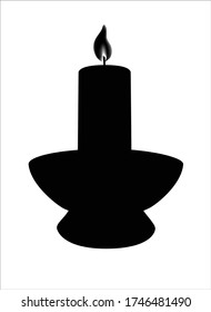 Candle in a candlestick black silhouette - pictogram or logo. Wax burning candle - vector silhouette picture for a sign or corporate identity.