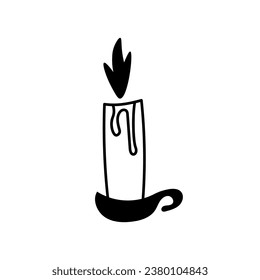 Candle in a candlestick doodle. Hand-drawn black line art vector illustration on white background