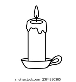 Candle in candlestick doodle silhouette illustration.