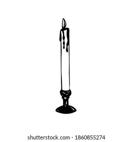 candle in a candlestick drawn in doodle style, vector illustration on a white background. Single element