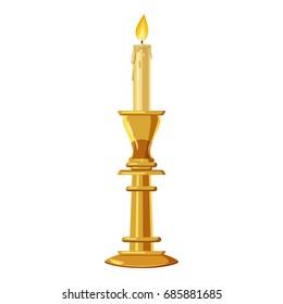 Candle in a candlestick icon. Cartoon illustration of candle vector icon for web design