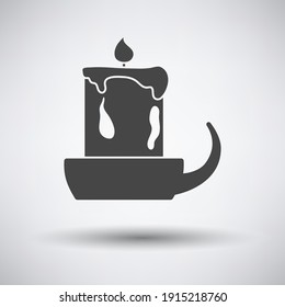Candle In Candlestick Icon. Dark Gray on Gray Background With Round Shadow. Vector Illustration.
