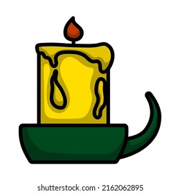 Candle In Candlestick Icon. Editable Bold Outline With Color Fill Design. Vector Illustration.