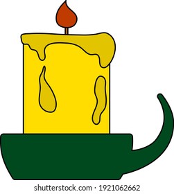 Candle In Candlestick Icon. Editable Outline With Color Fill Design. Vector Illustration.