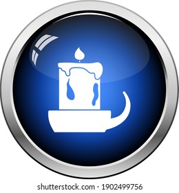 Candle In Candlestick Icon. Glossy Button Design. Vector Illustration.