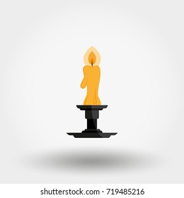 Candle in candlestick. Icon for web and mobile application. Vector illustration on a white background. Flat design style