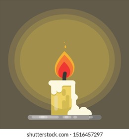 Candle in candlestick isolated illustration on brown background
