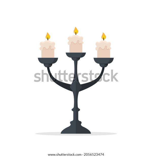 Candle in a candlestick isolated on white
background. Vintage candle holder. Candlestick holder decoration
traditional. Vector
stock