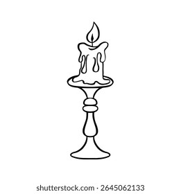 Candle in candlestick line outline symbols vector