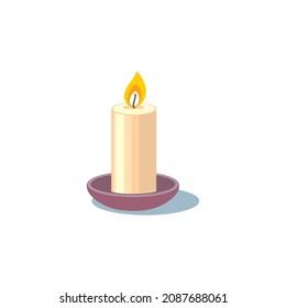 A candle in a candlestick on a white background.